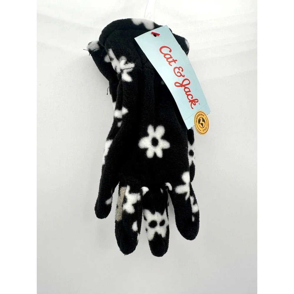Cat And Jack Girls Black‎ Fleece Winter Gloves Size 4-7 NWT